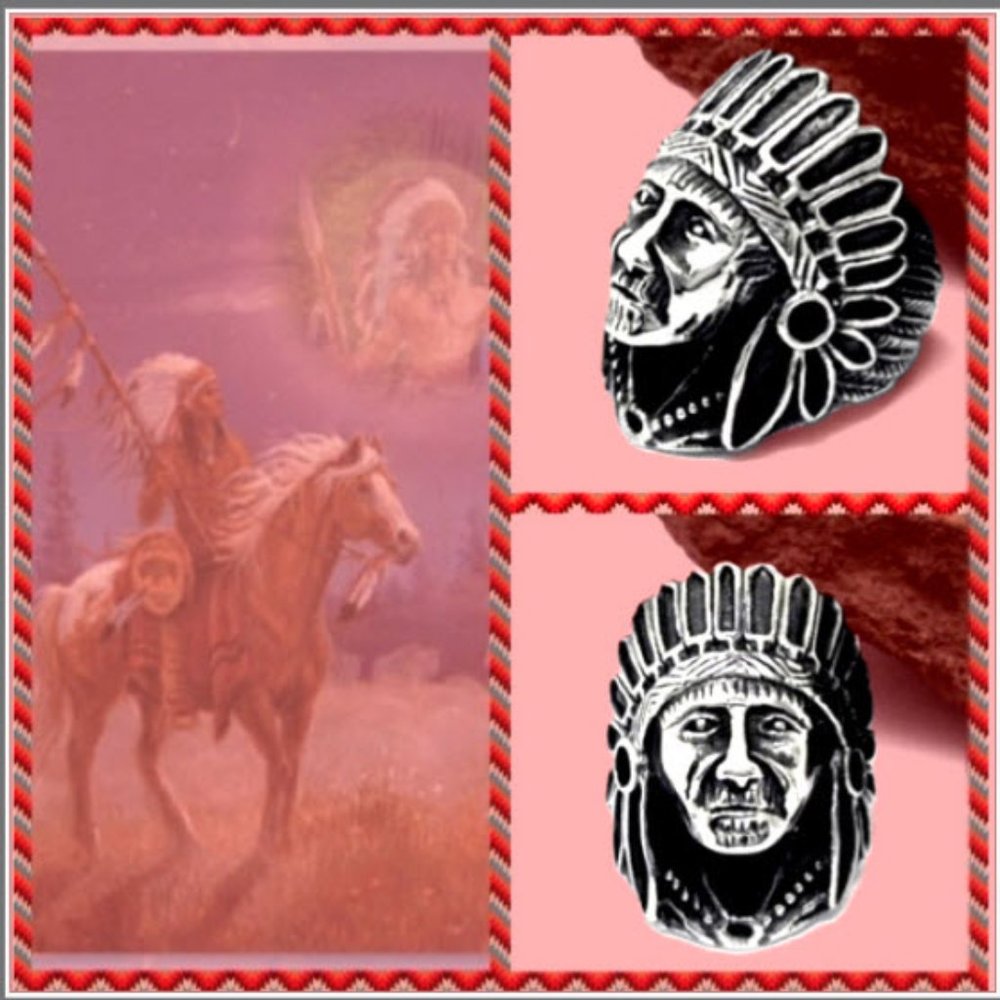*SPIRIT 0f a WARRIOR* MEN INDIAN CHIEF HEAD NATIVE AMERICAN RING GREAT GIFT Sz12